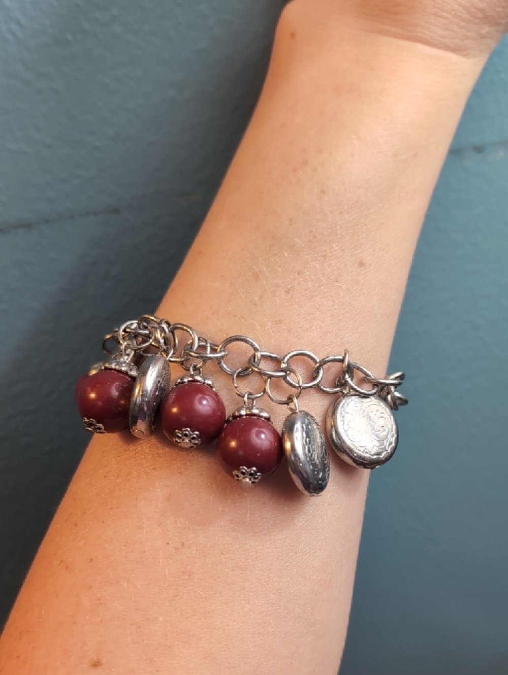 Etched Silver Disc & Beaded Dangle Anklet/ Bracelet